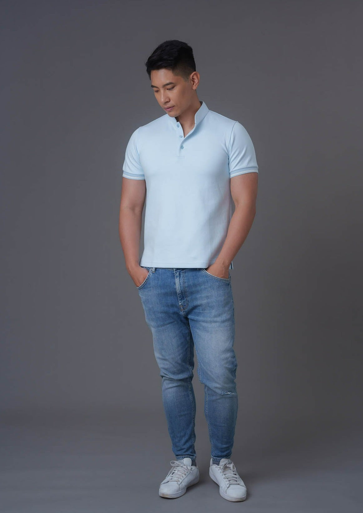 Short Sleeves Tang Polo Shirt (Light Blue) – Qipology