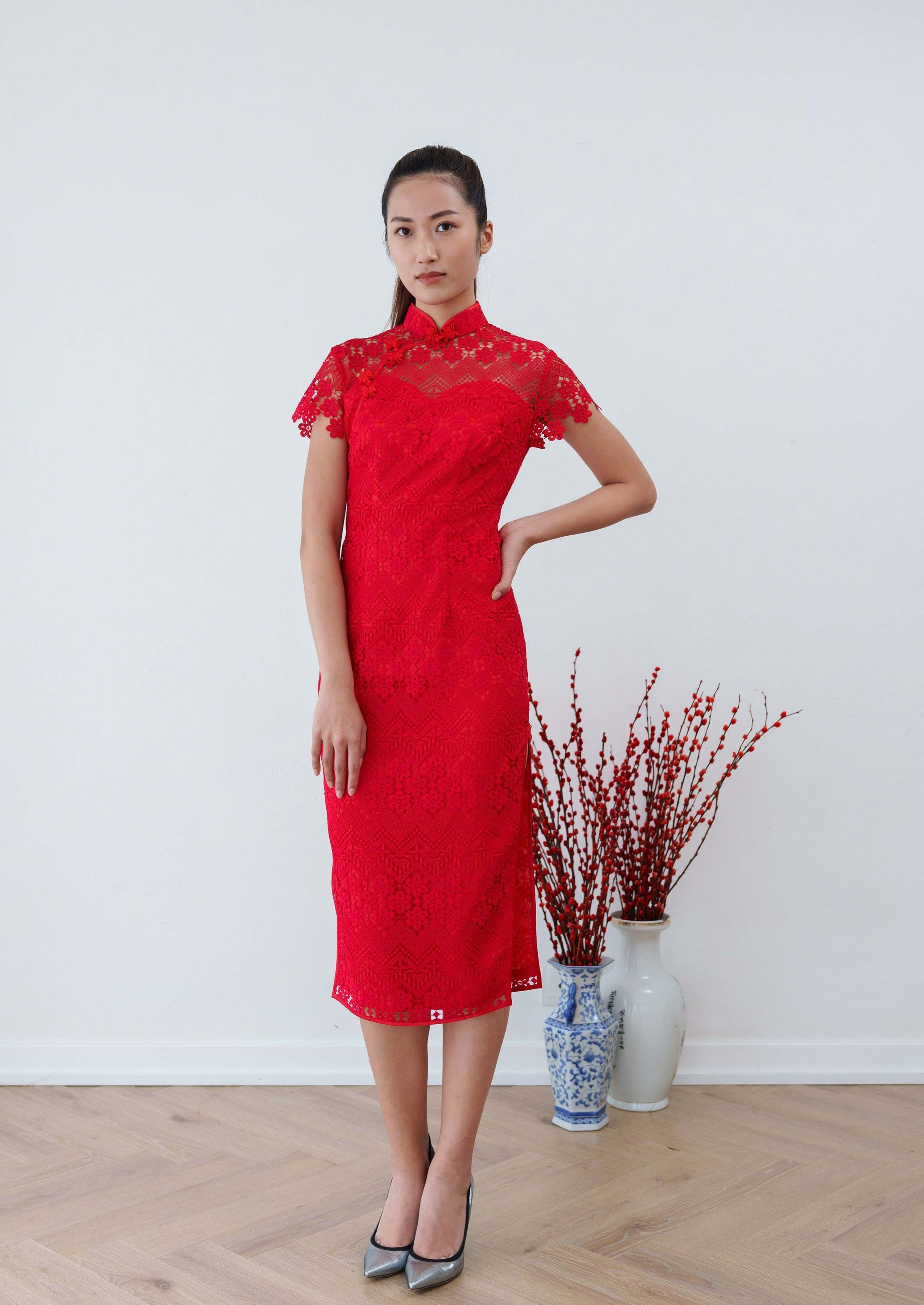 lace qipao dress wedding Qipao dress, wedding cheongsam, Chinese oriental wedding dress XL / White / Pre made