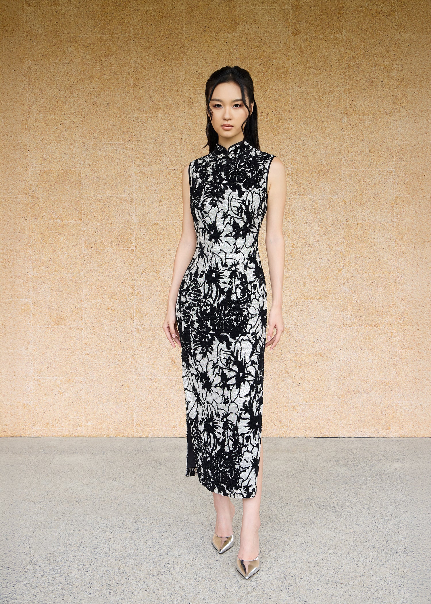 Sequinned Qipao (Black/ Silver)