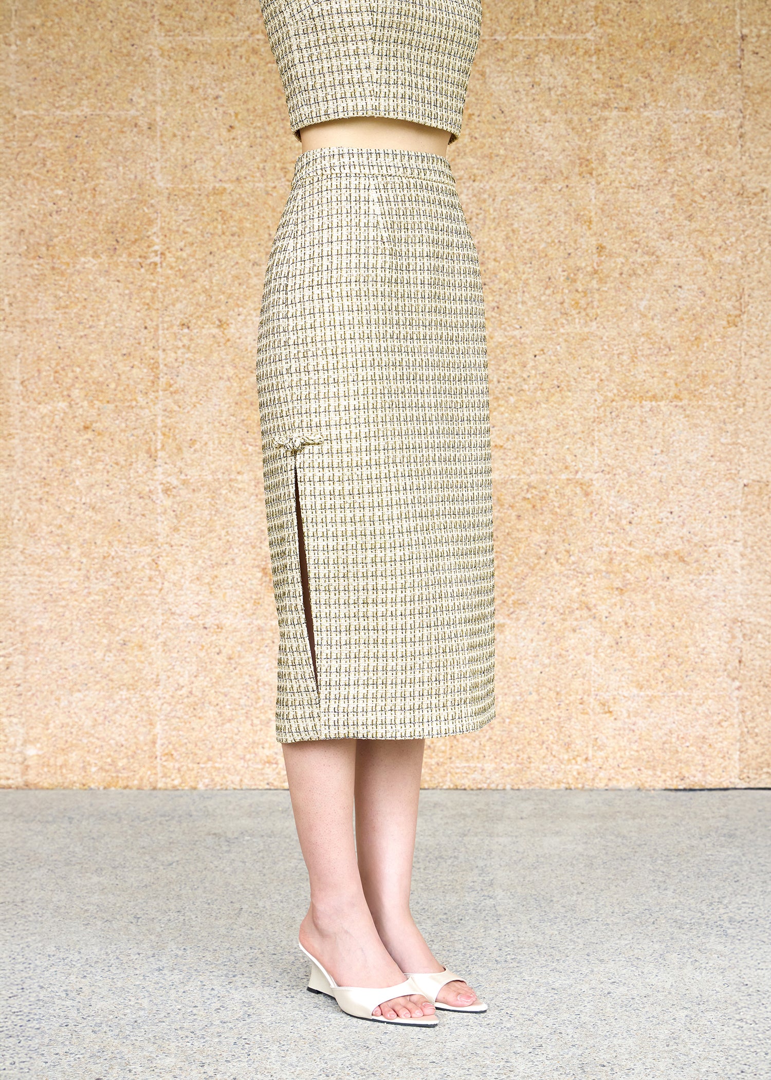 Tweed Midi Skirt (Gold)