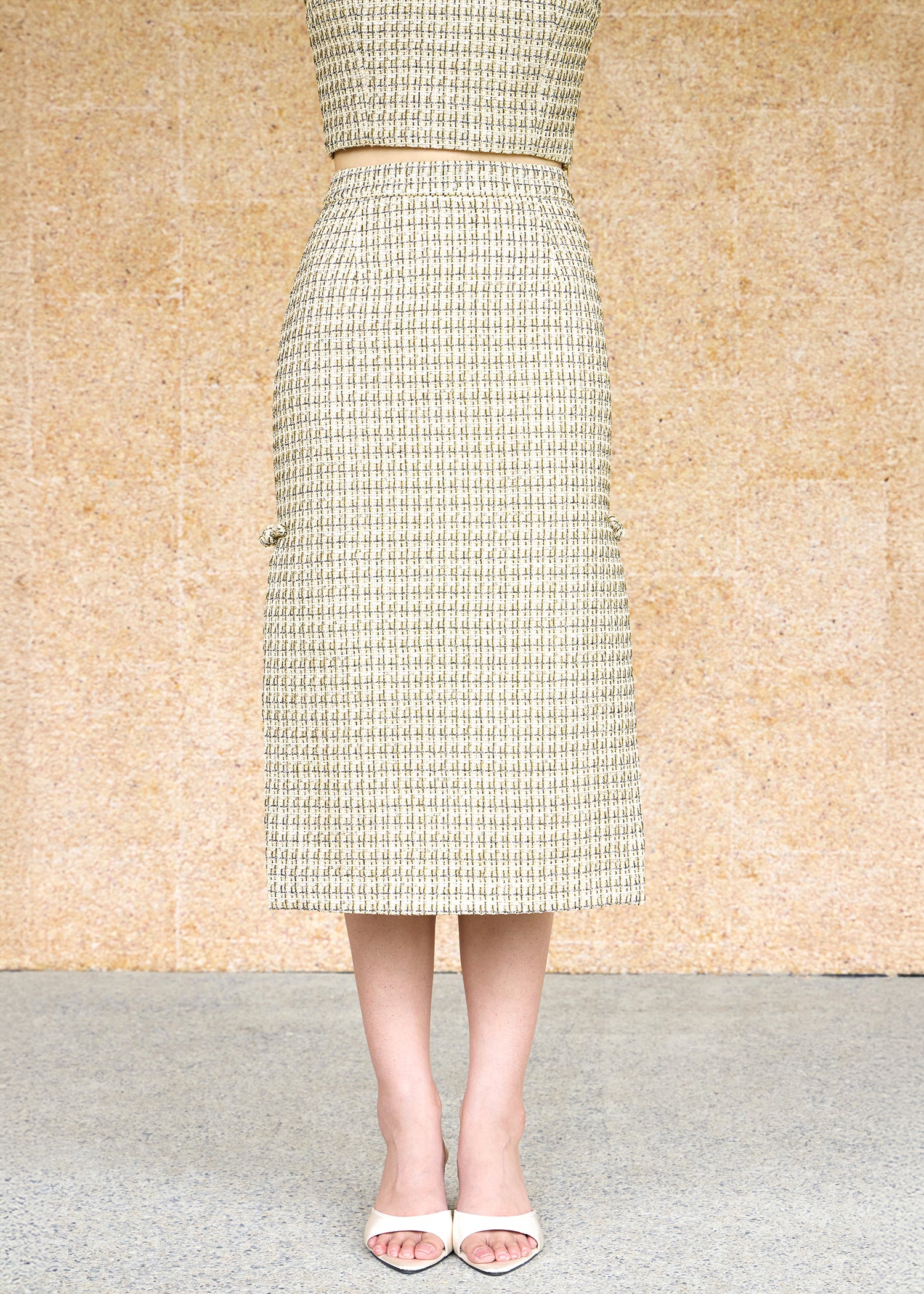 Tweed Midi Skirt (Gold)