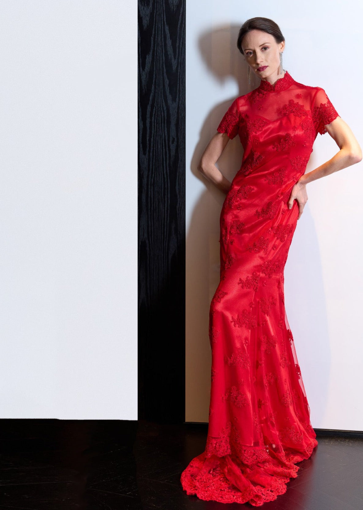 Red Rosemary Open Back Qipao Gown