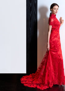 Red Rosemary Open Back Qipao Gown