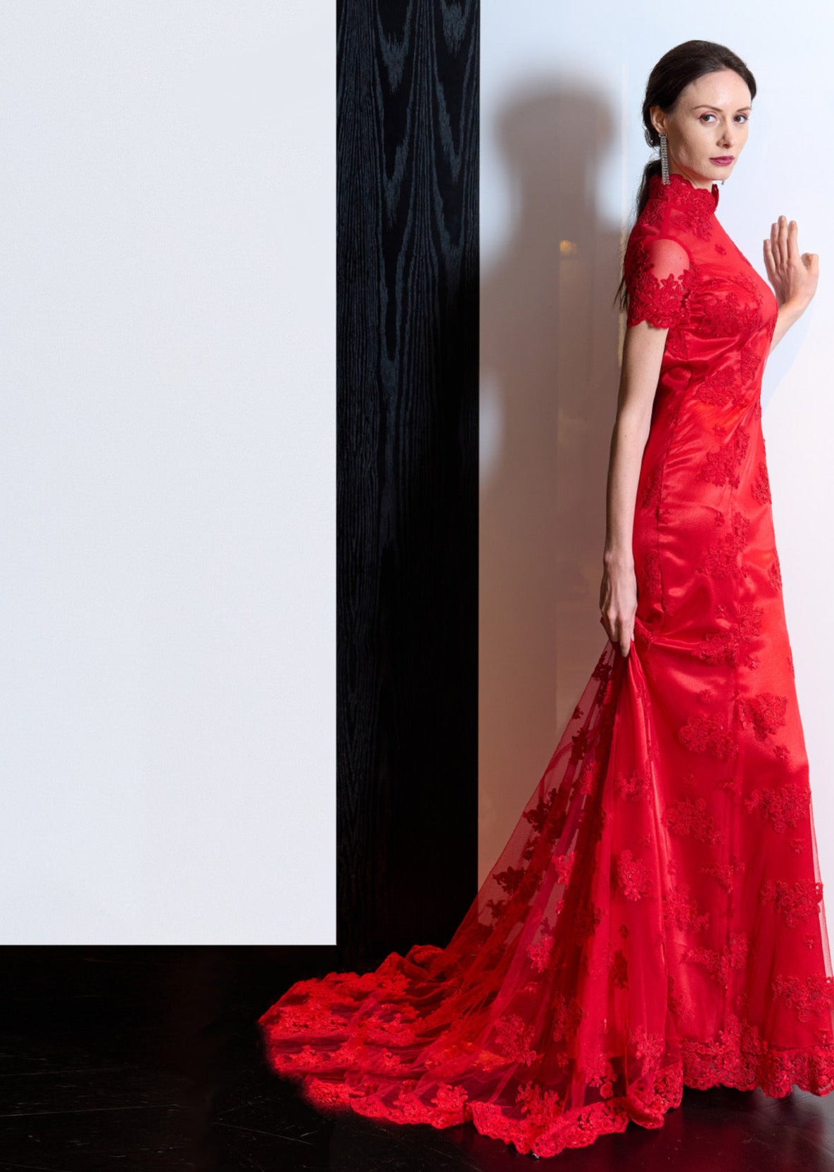 Red Rosemary Open Back Qipao Gown - RTW