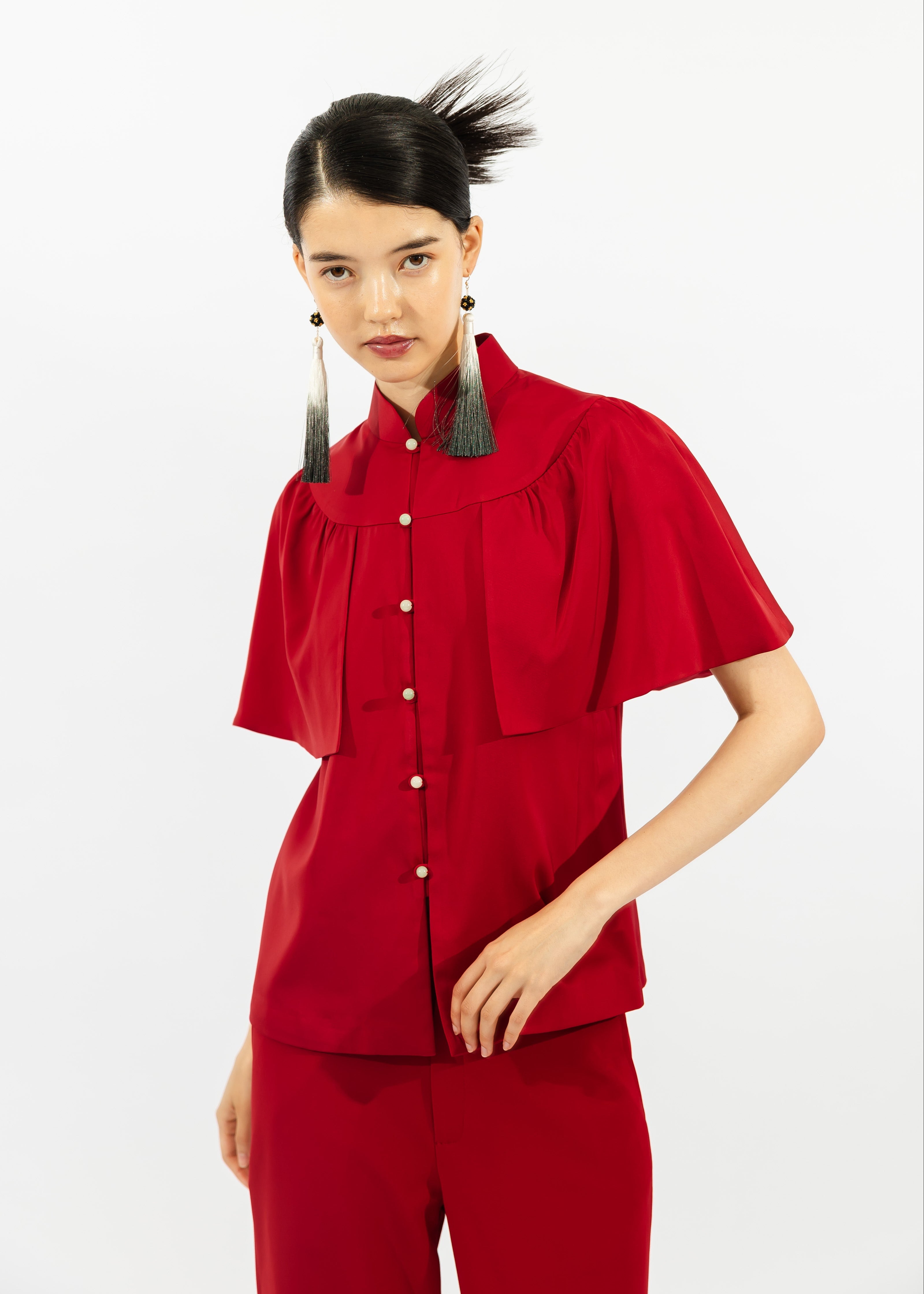 World of Ying x Qipology — Red Cape Blouse