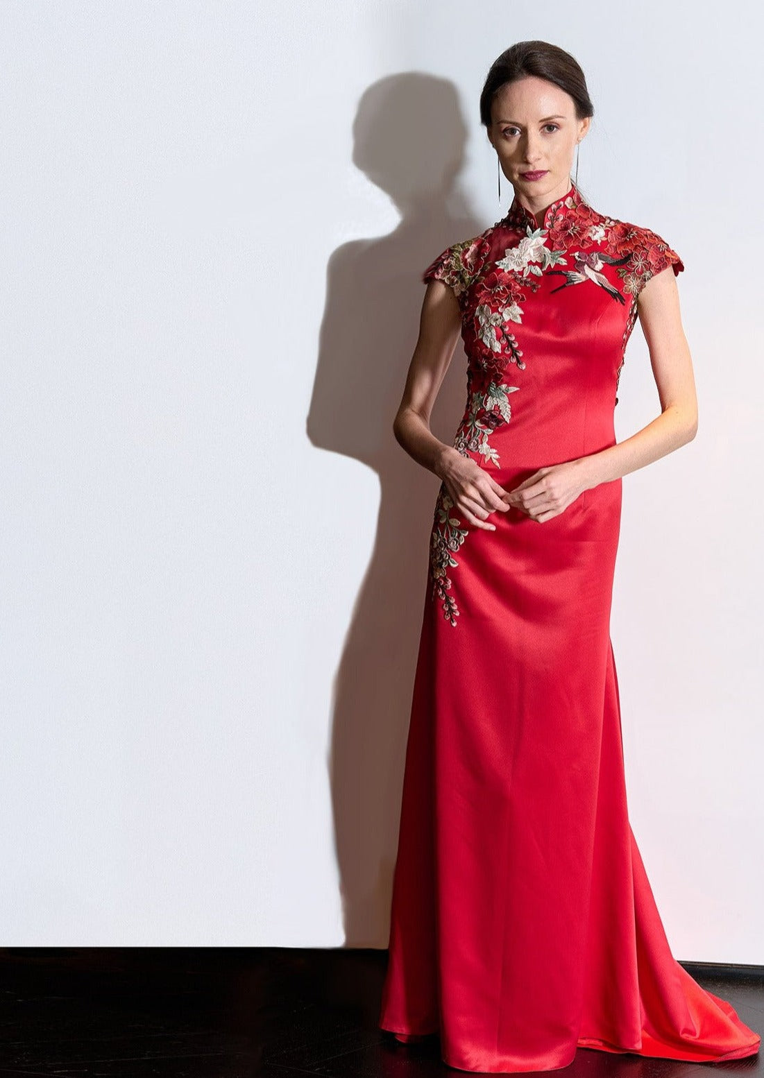 Juliet Rose Cap Sleeves Qipao Gown