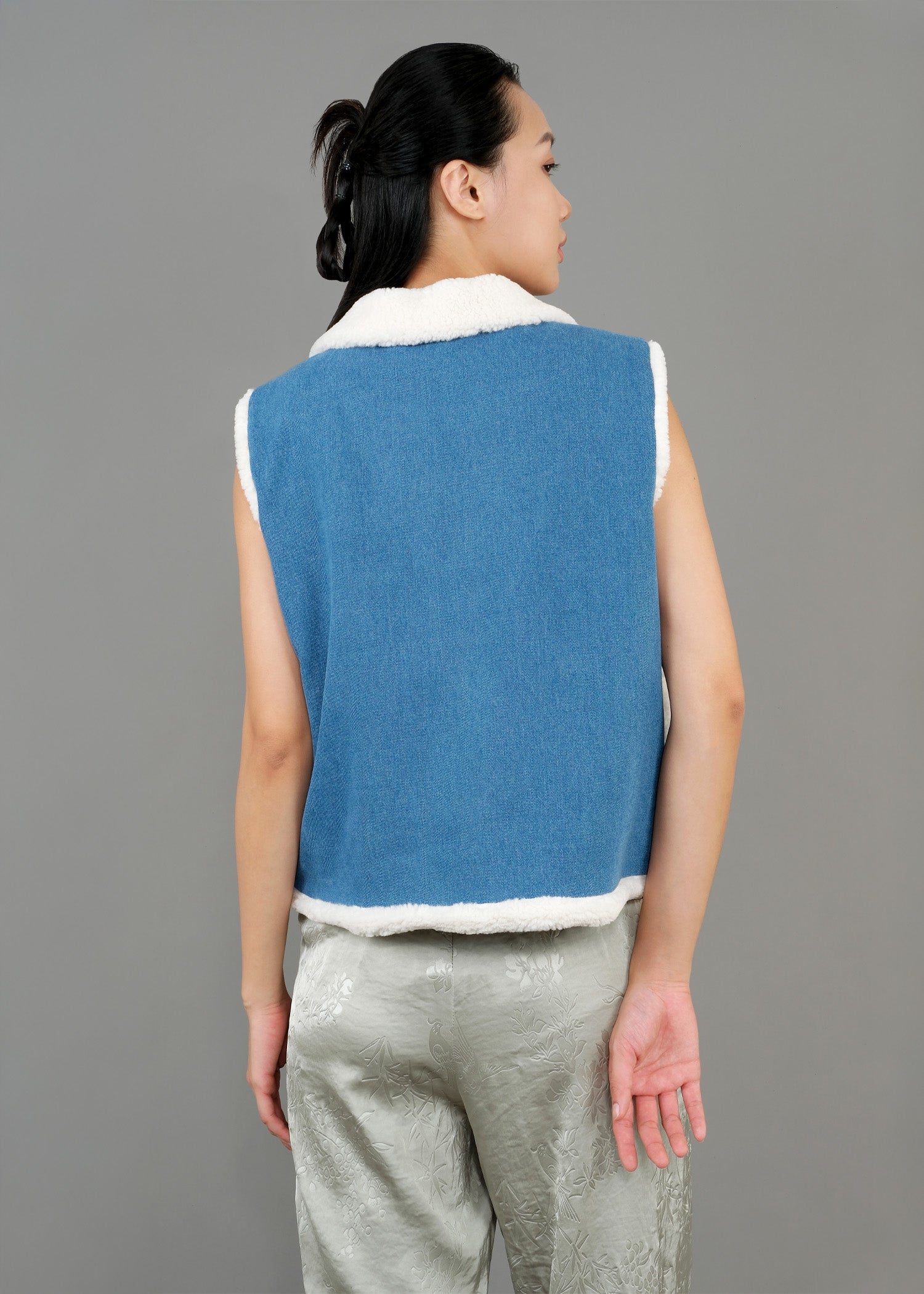 Denim Shearling Tang Vest (Blue)