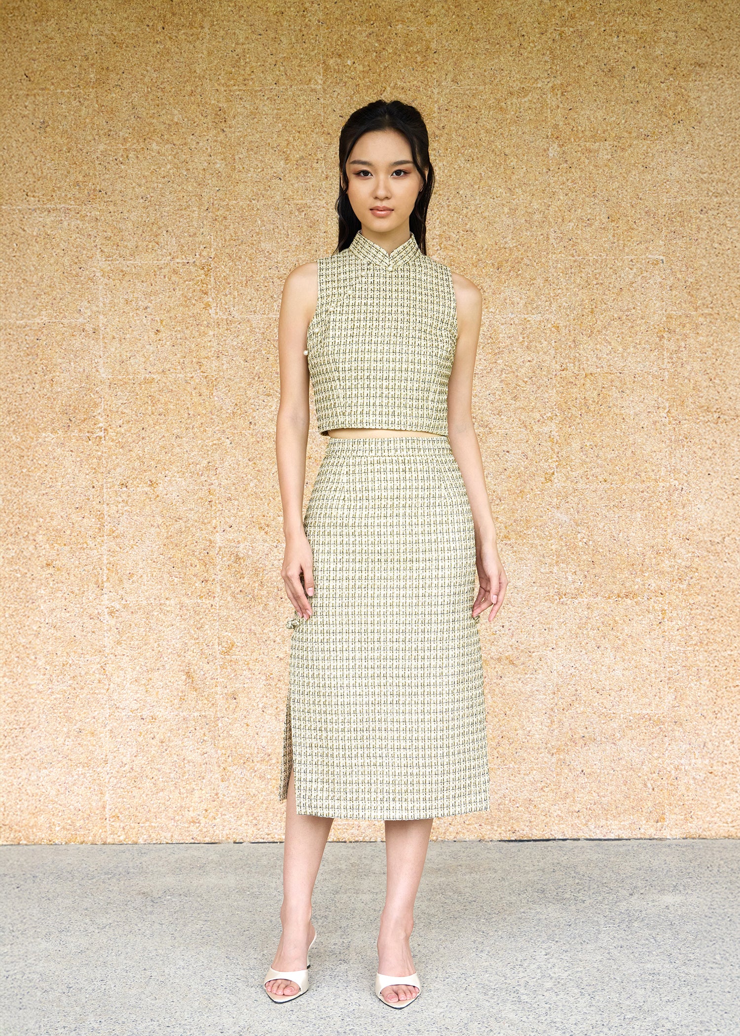 Tweed Midi Skirt (Gold)