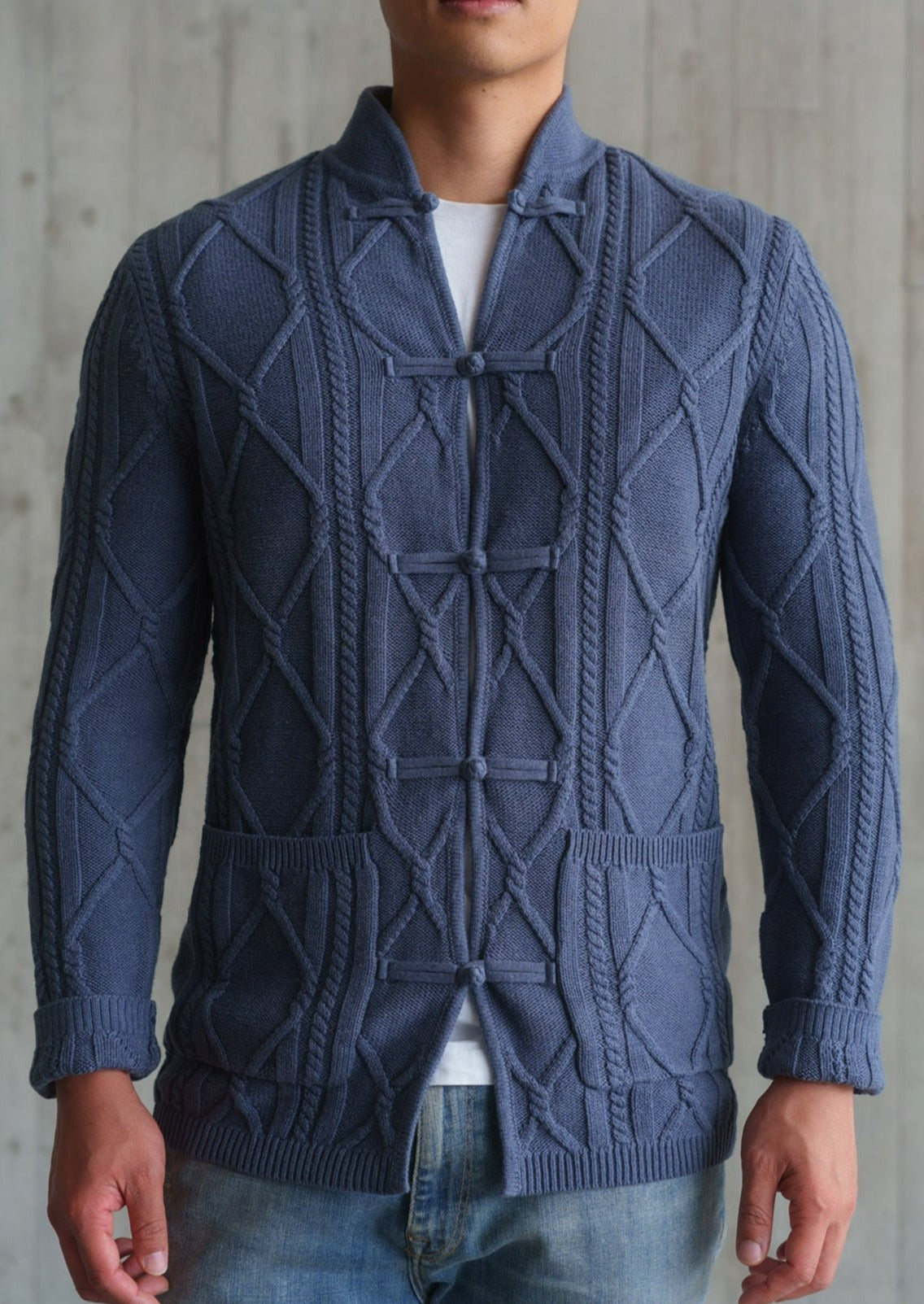 Cable Knit Tang Jacket (Medium Blue)