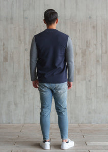 Color-Block Knit Tang Jacket (Dark Blue/ Grey)