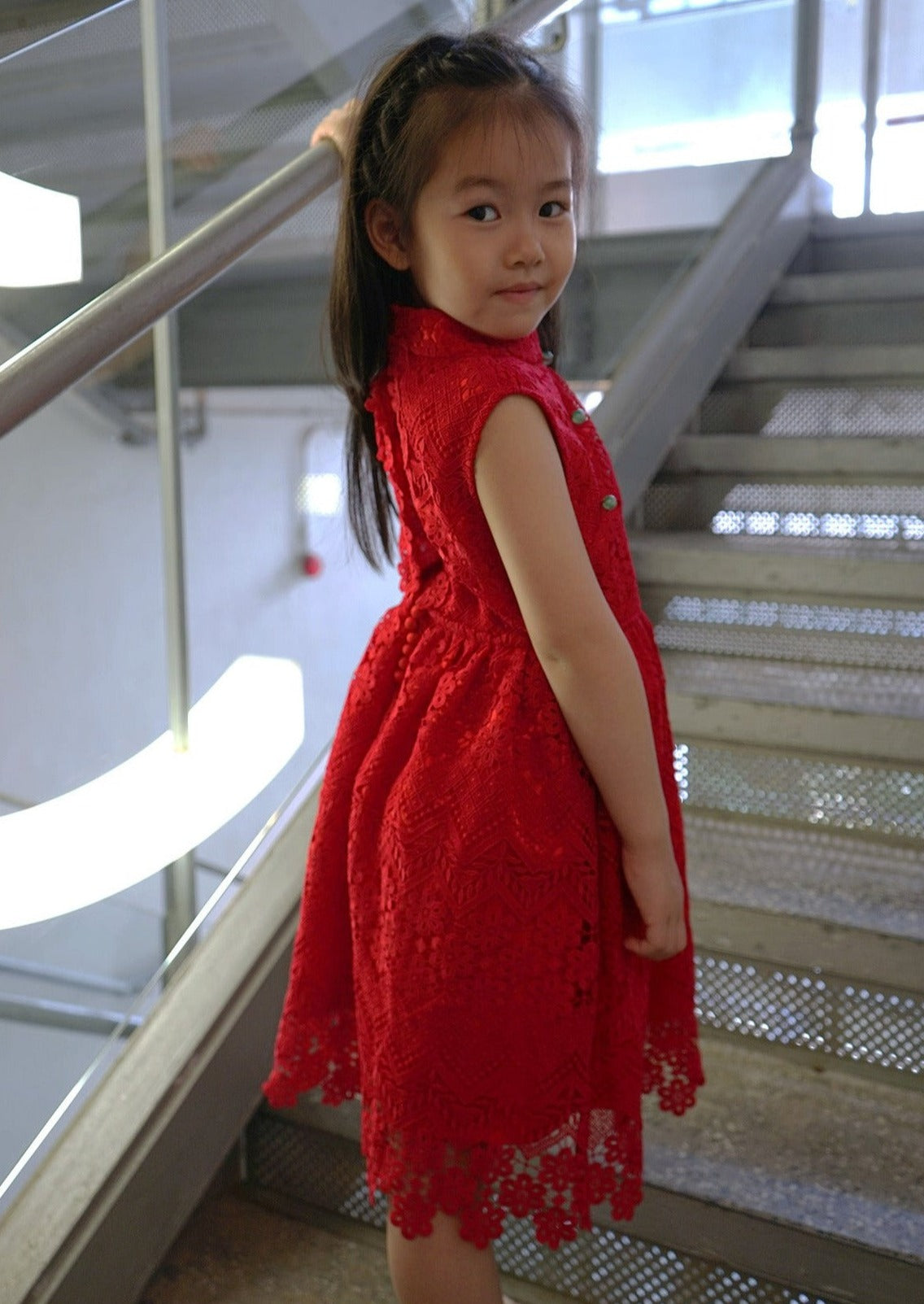 Kid's Sleeveless Lace Qipao