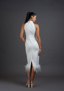 Halter Qipao w Feathers (White)
