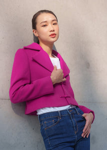 Roseate Luxe Lambswool Cropped Tang Jacket (Fuchsia)