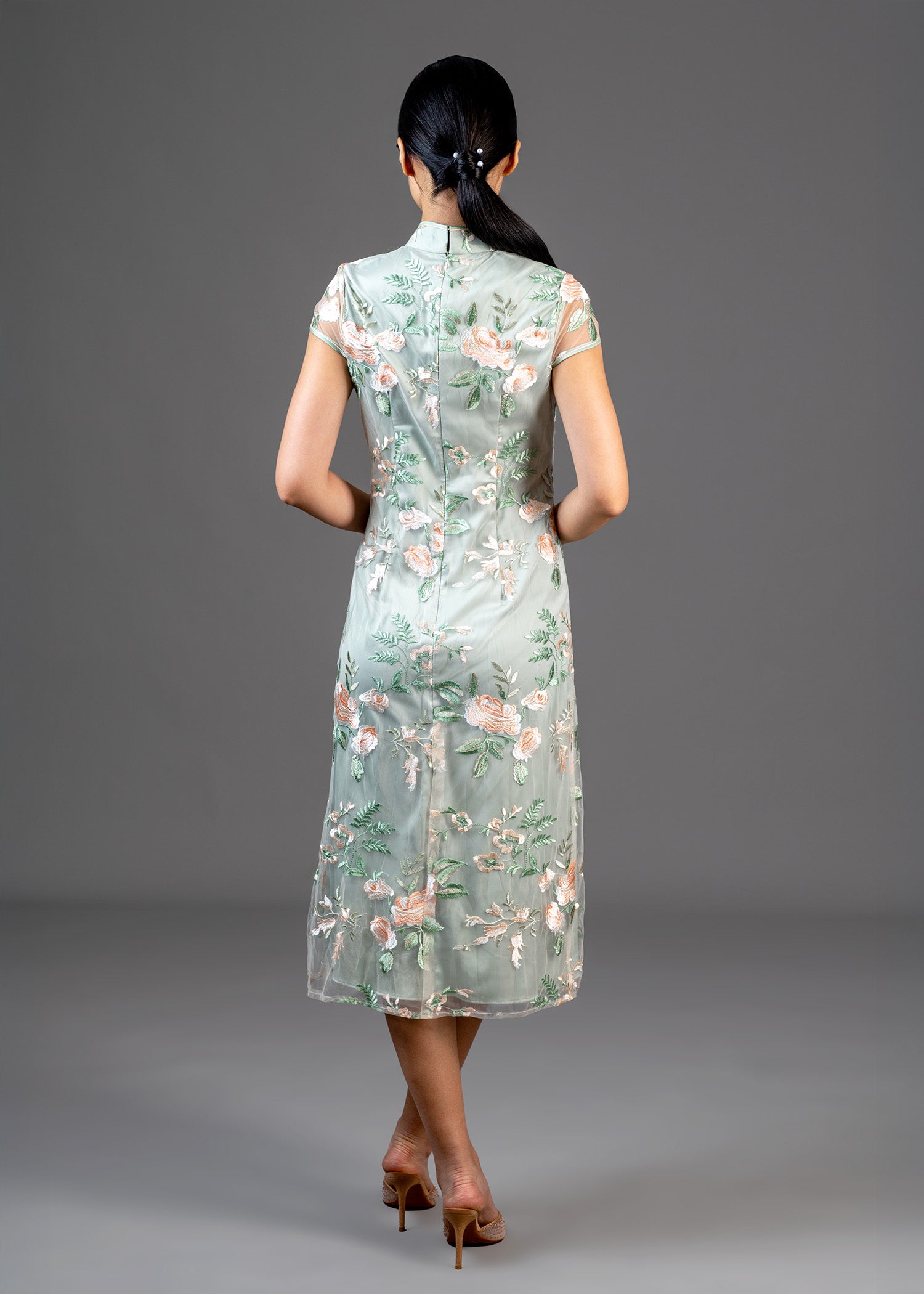 小鳳仙袖A字蕾絲旗袍 (綠色)