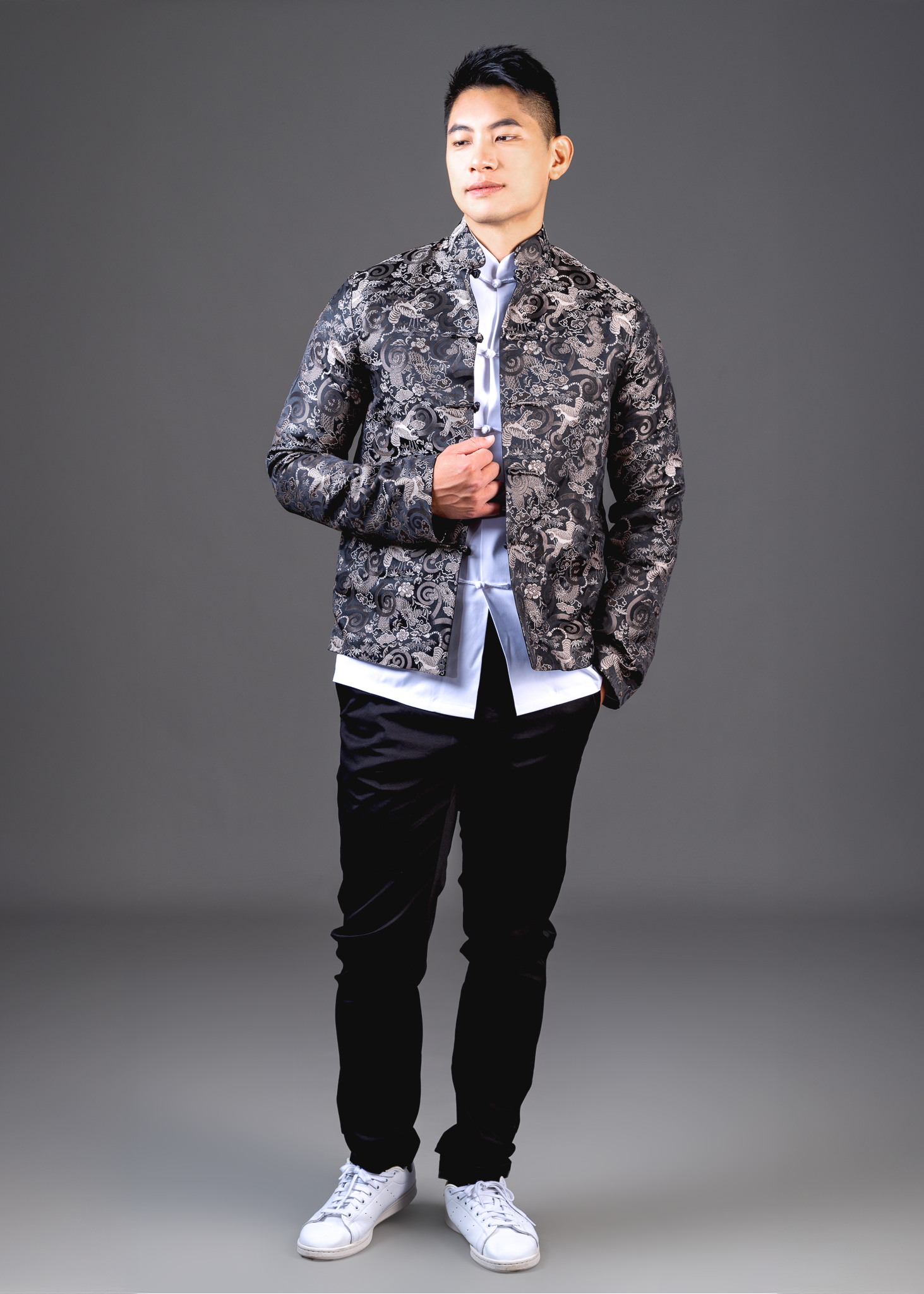 Men's Reversible Tang Jacket w Tiger Brocade