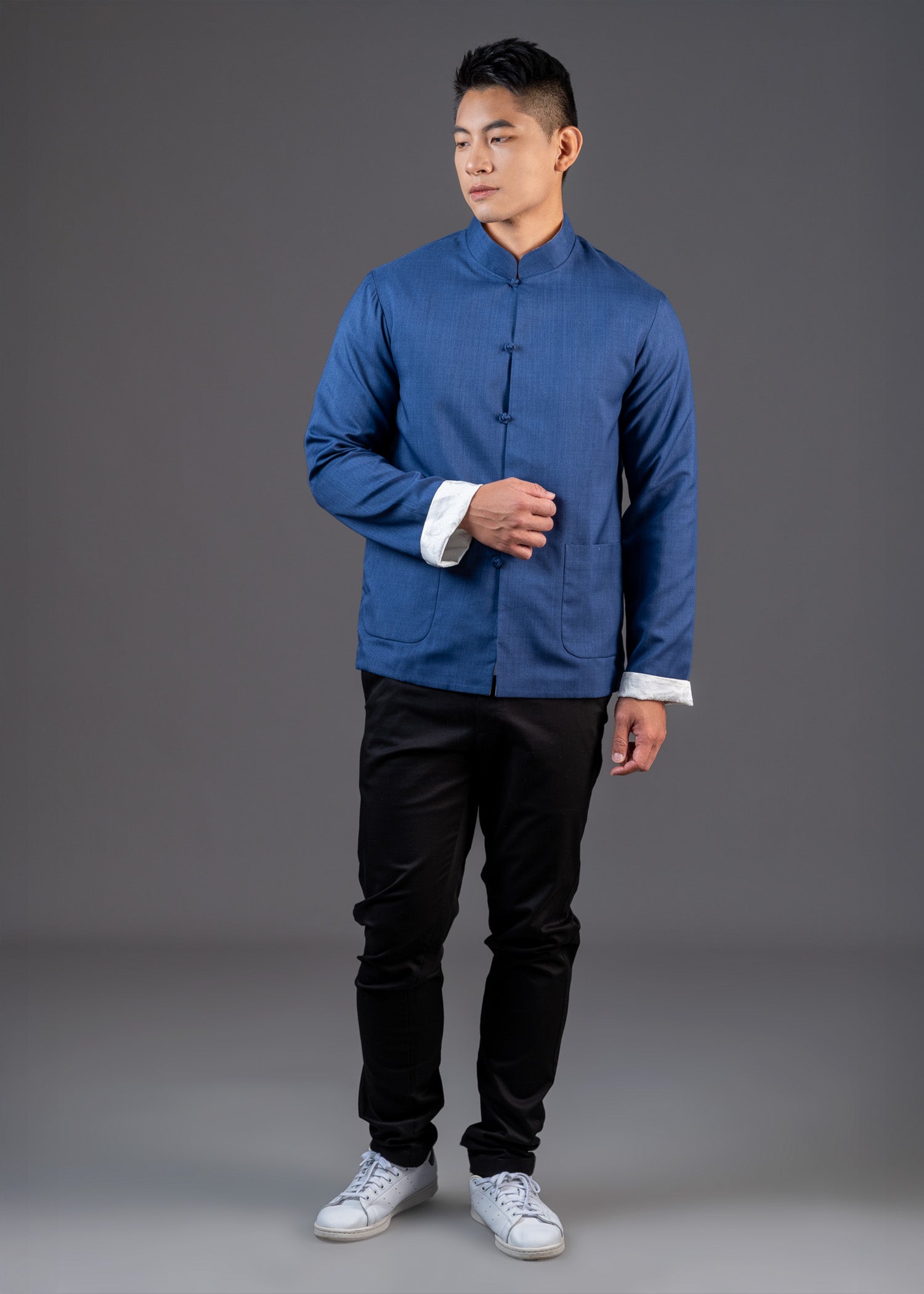 Men's Linen Tang Jacket (Blue/ White)