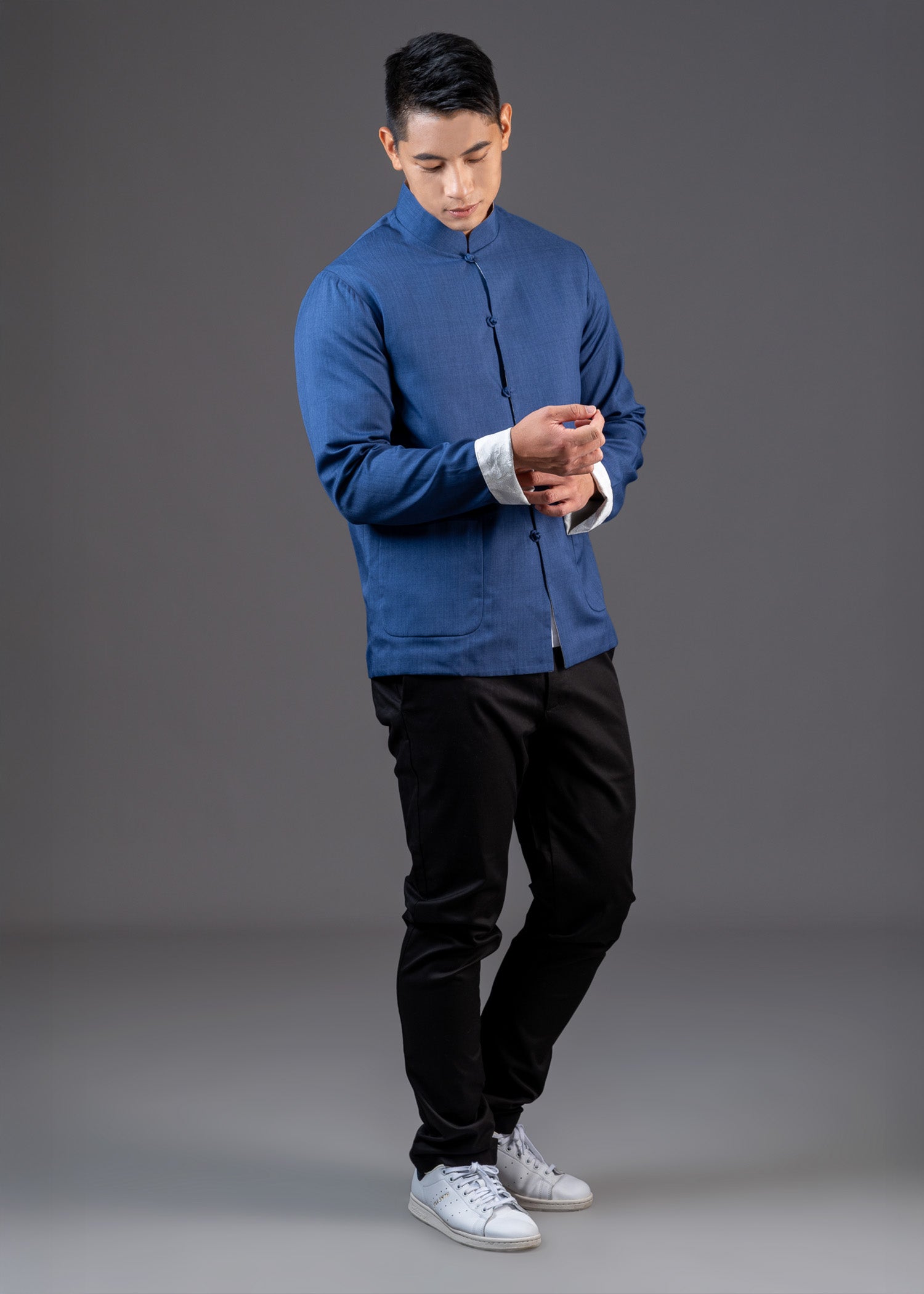 Men's Linen Tang Jacket (Blue/ White)