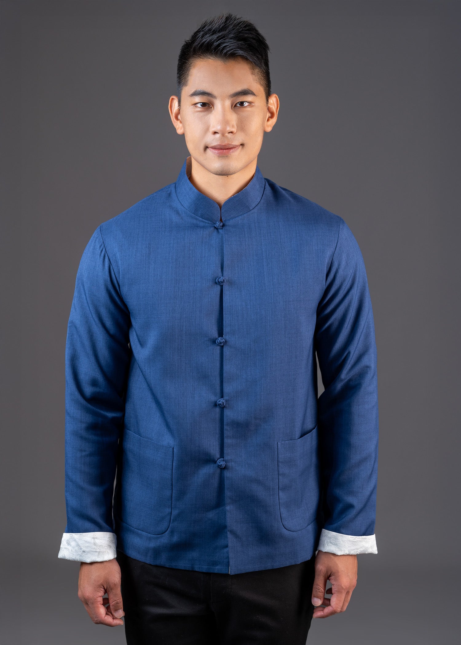 Men's Linen Tang Jacket (Blue/ White)