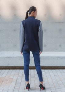 Color-Block Knit Tang Jacket (Dark Blue/ Grey)