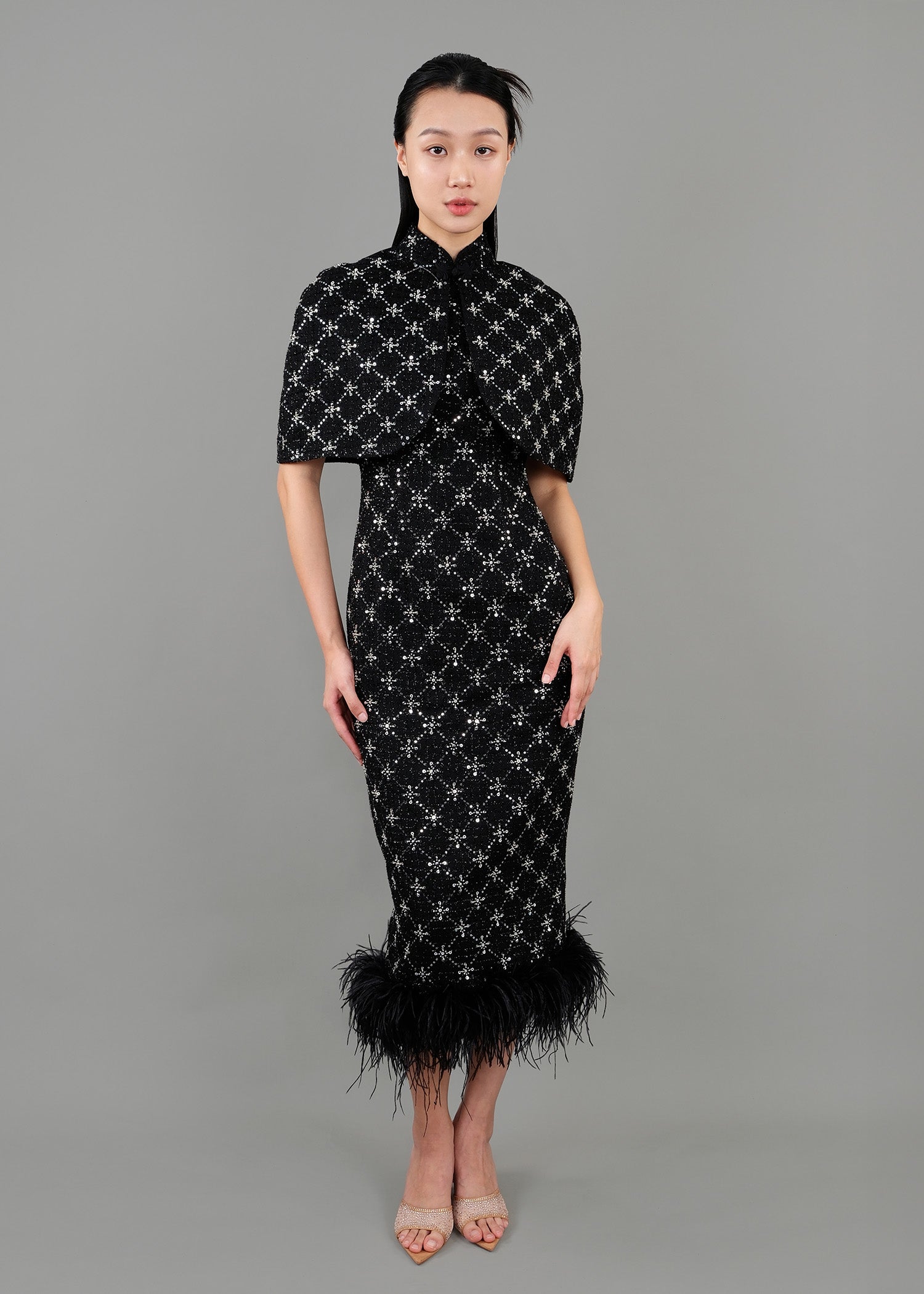 Viola Tweed Cape (Black/ Silver)