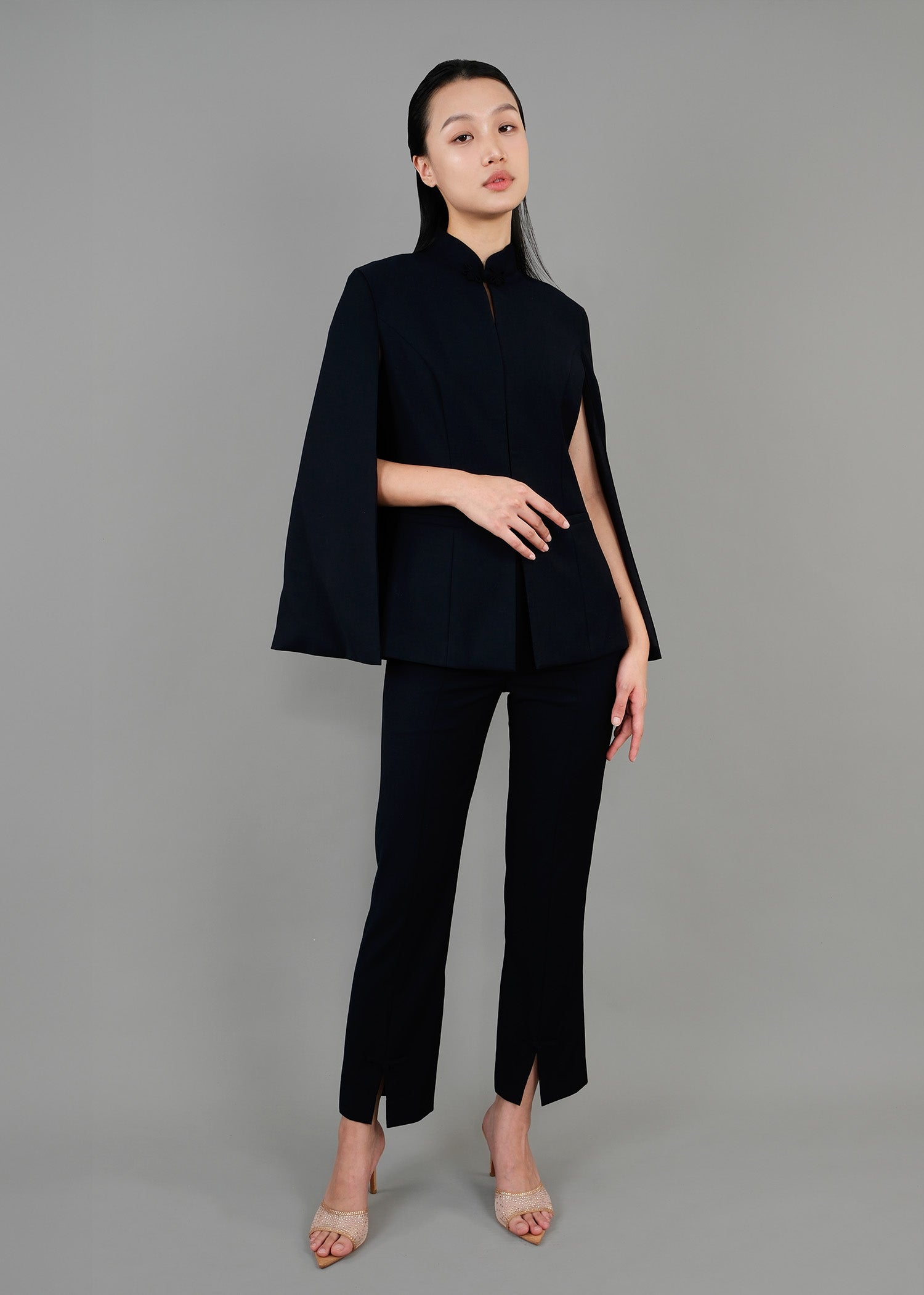 Straight Leg Pants w Front Slit (Midnight Blue)