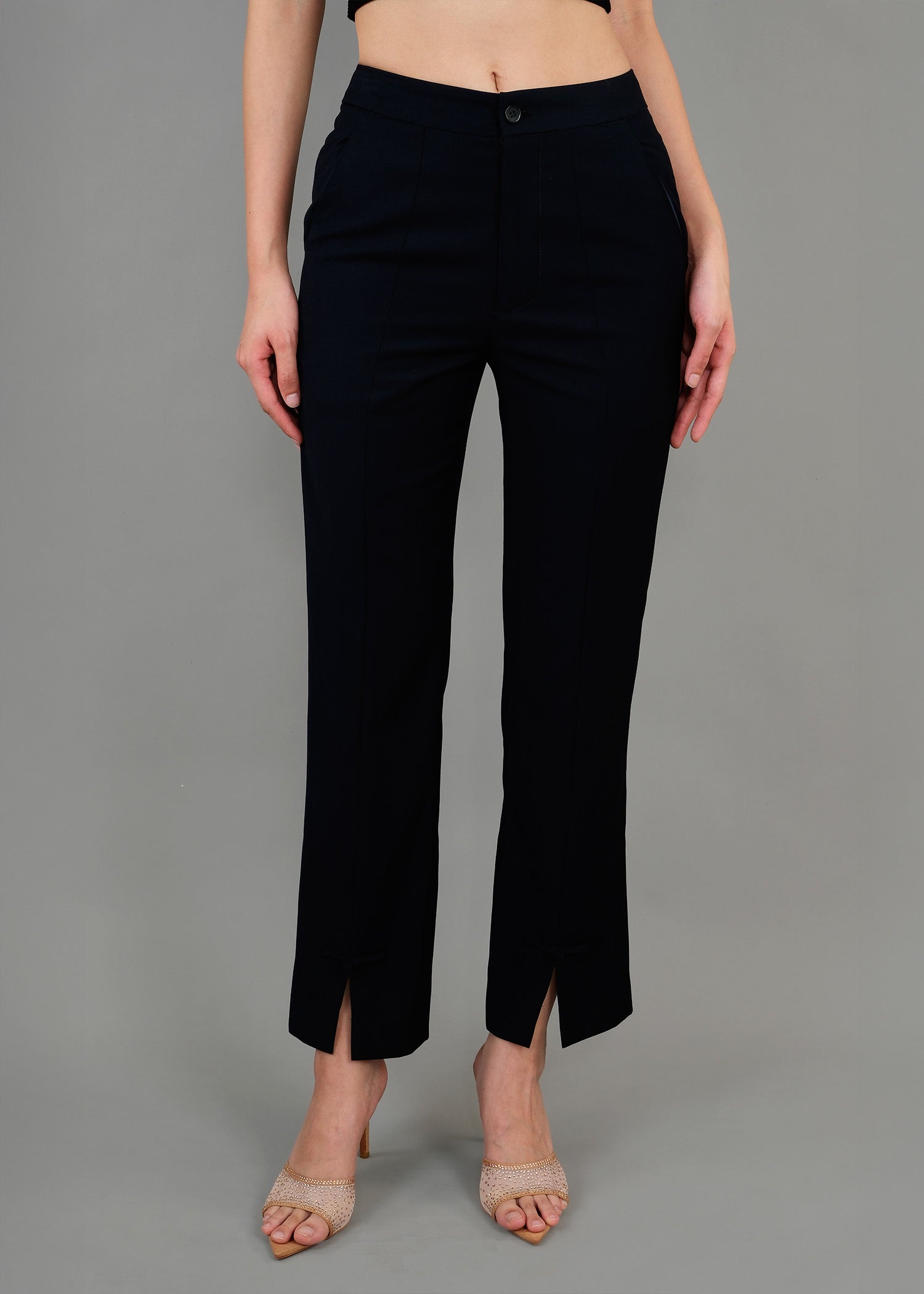 Straight Leg Pants w Front Slit (Midnight Blue)