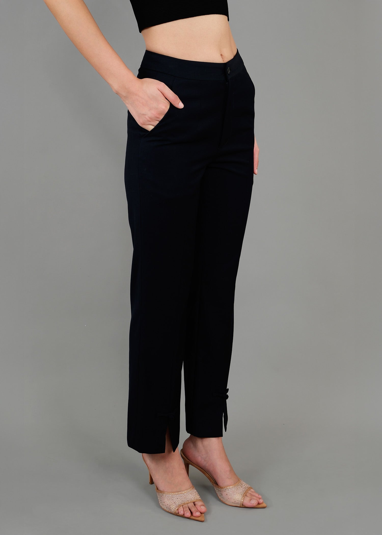 Straight Leg Pants w Front Slit (Midnight Blue)