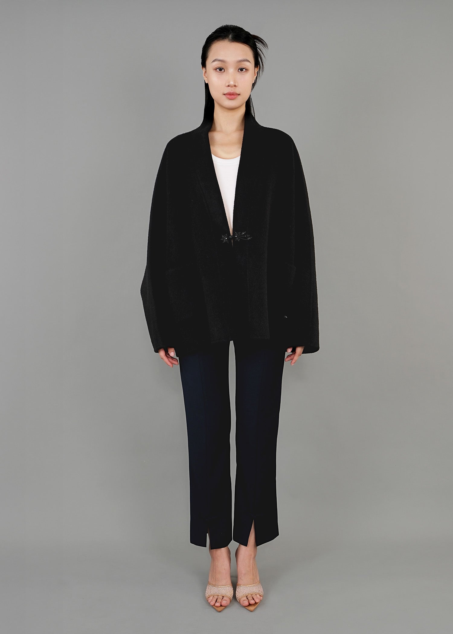 寬鬆盤扣開襟外套 (黑色)