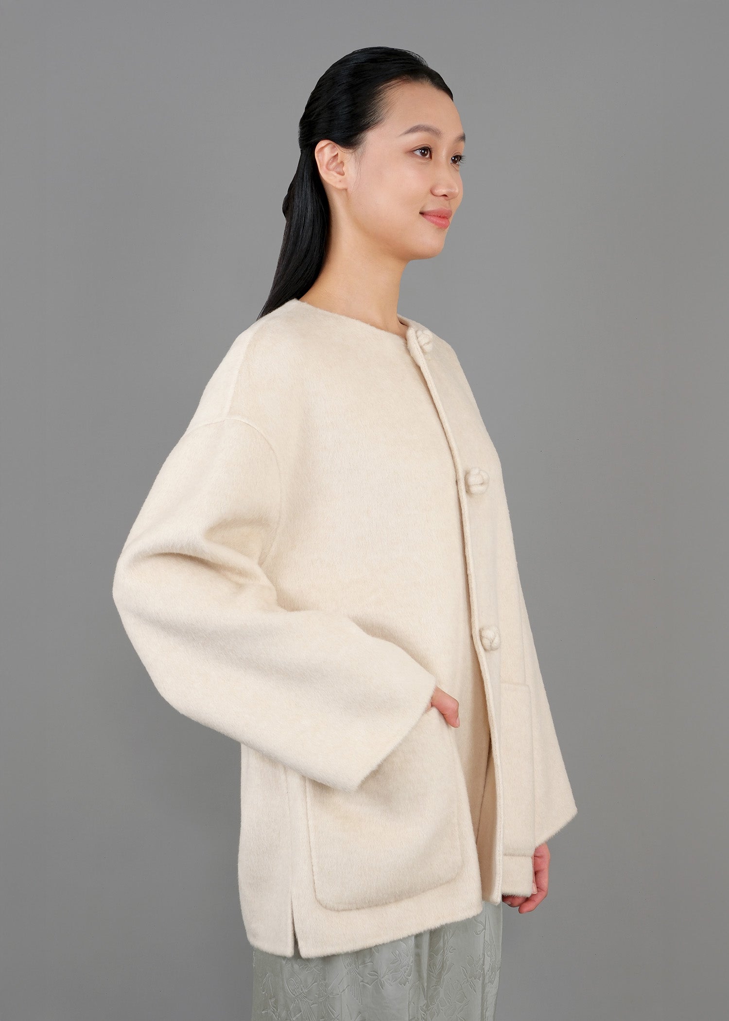 圓領唐裝外套 (淺米色)