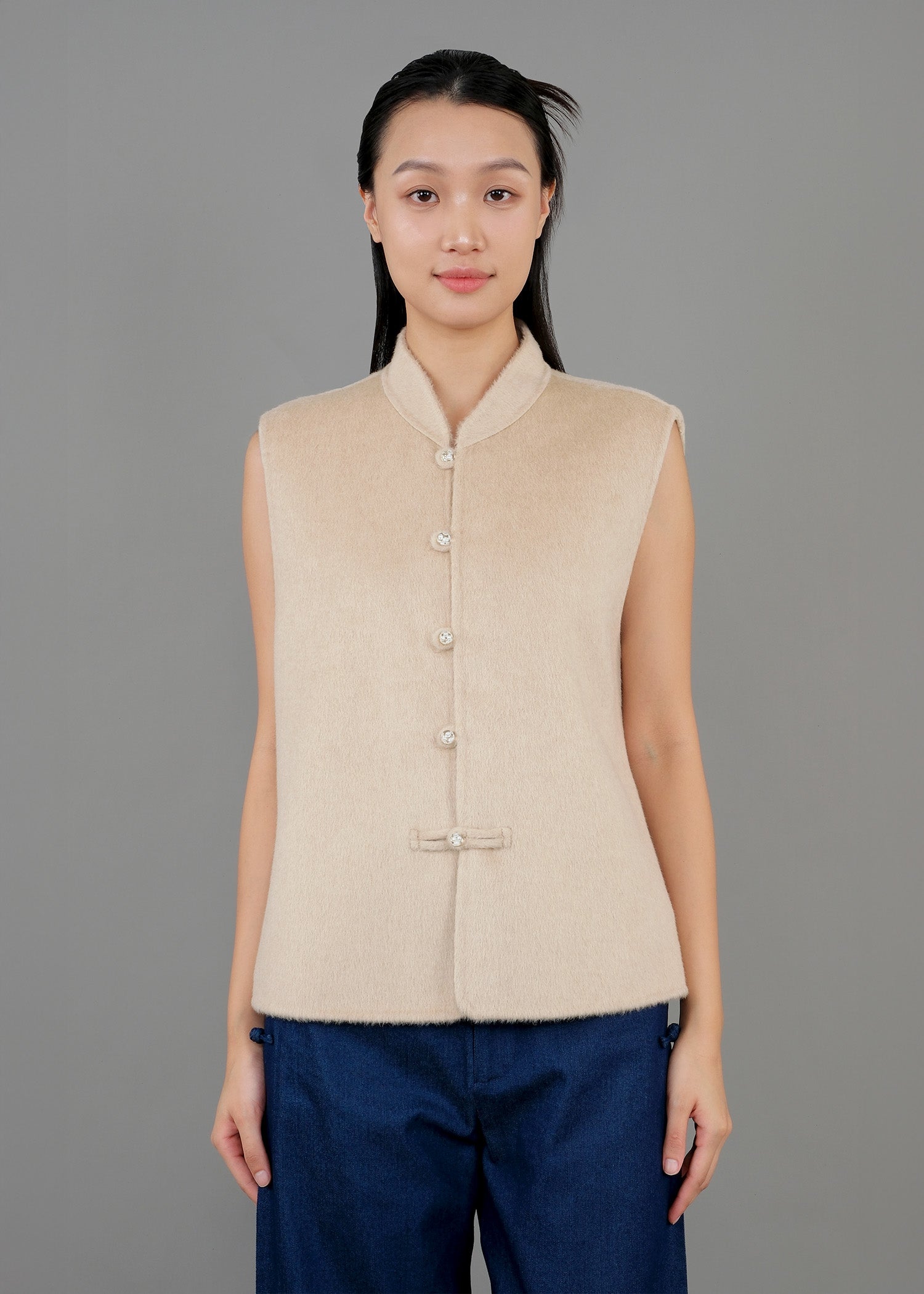 駱駝毛唐裝馬甲 (淺褐色)