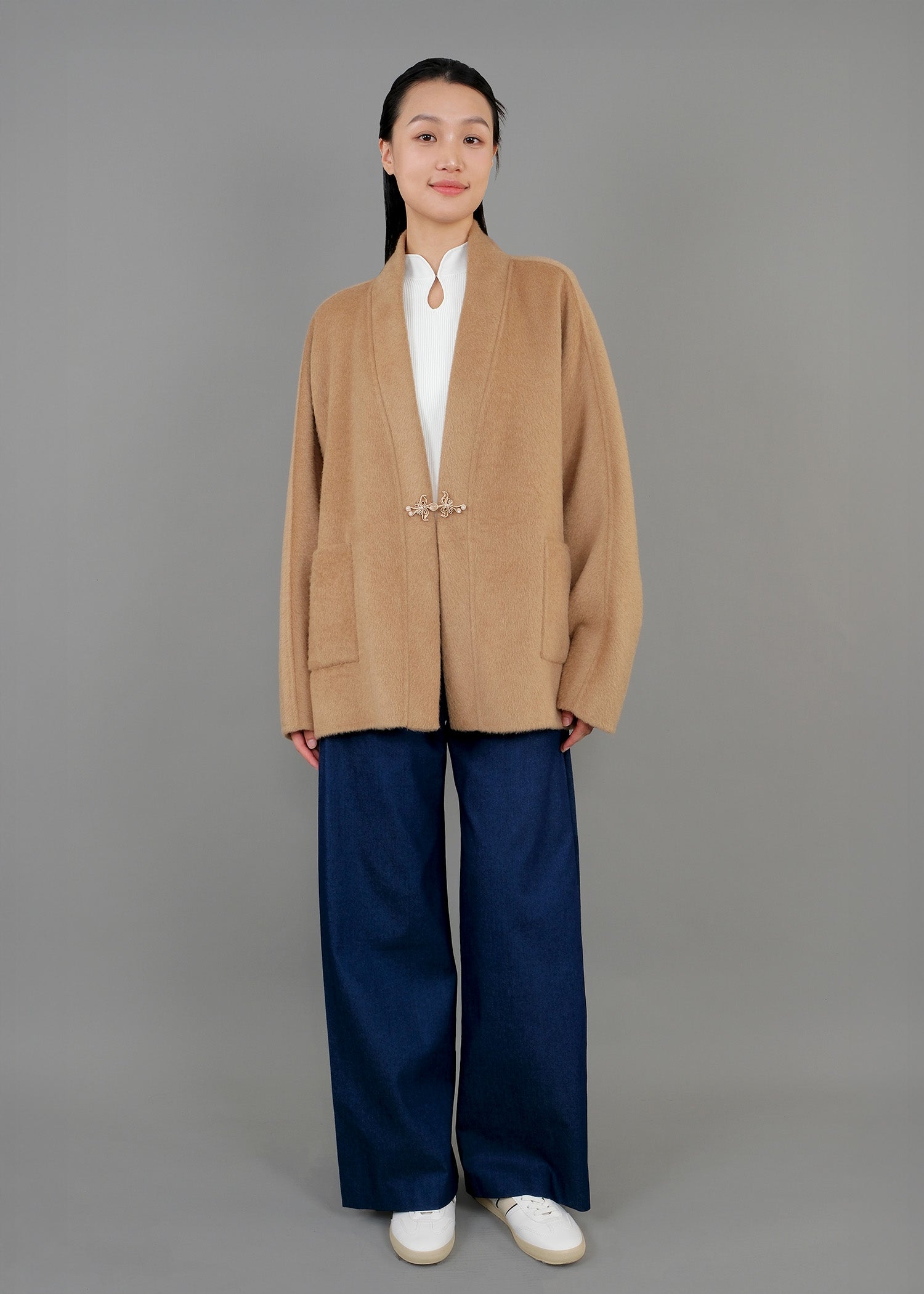 寬鬆盤扣開襟外套 (駝色)