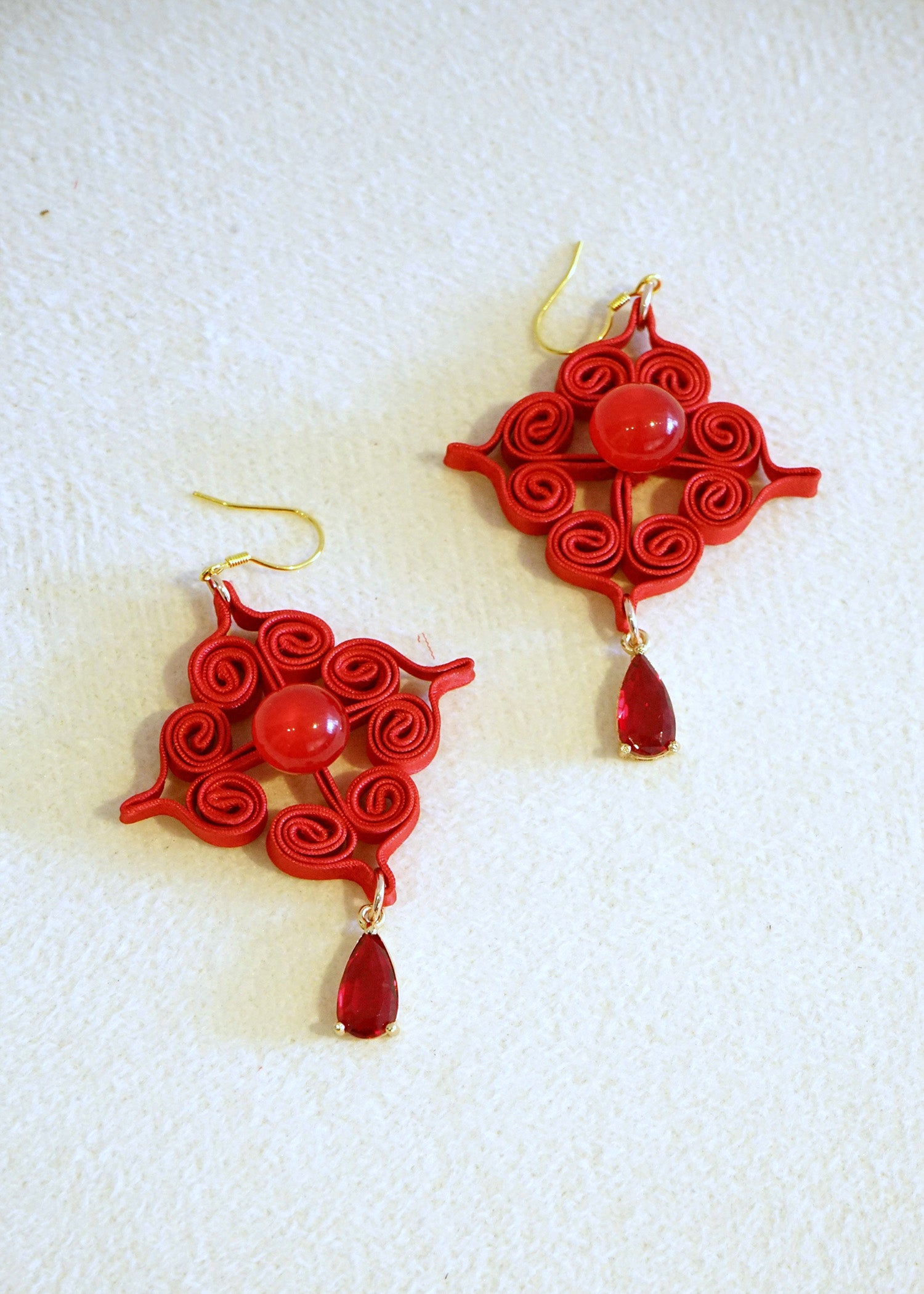 如意盤扣耳環 (桃紅色)