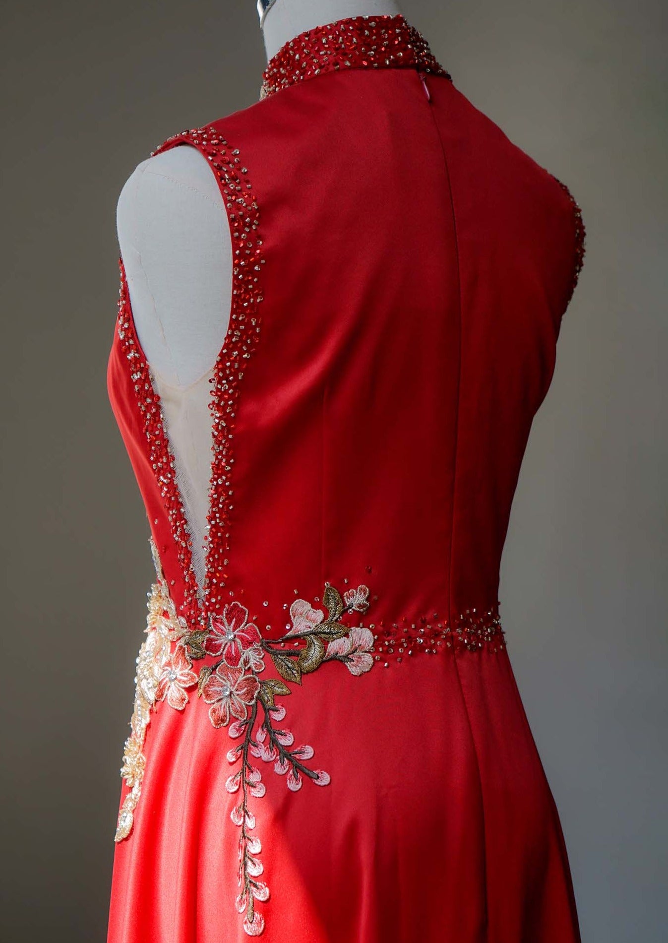 Red Bauhinia A-line Qipao Gown