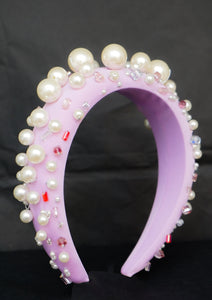 Oversized Pearl & Crystal Headband (Lilac)